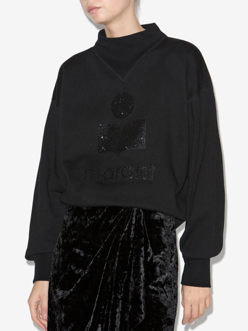 Marant Etoile Black moby stand-up collar sweatshirt with glitter logo Small US 4